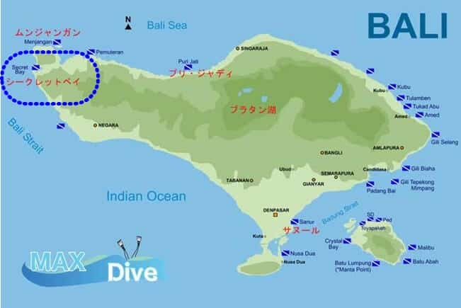 バリ島ダイビングポイントの地図、マップ