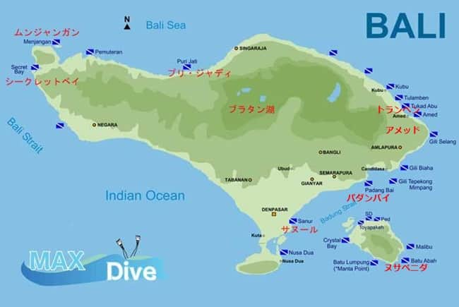 バリ島ダイビングマップ，地図